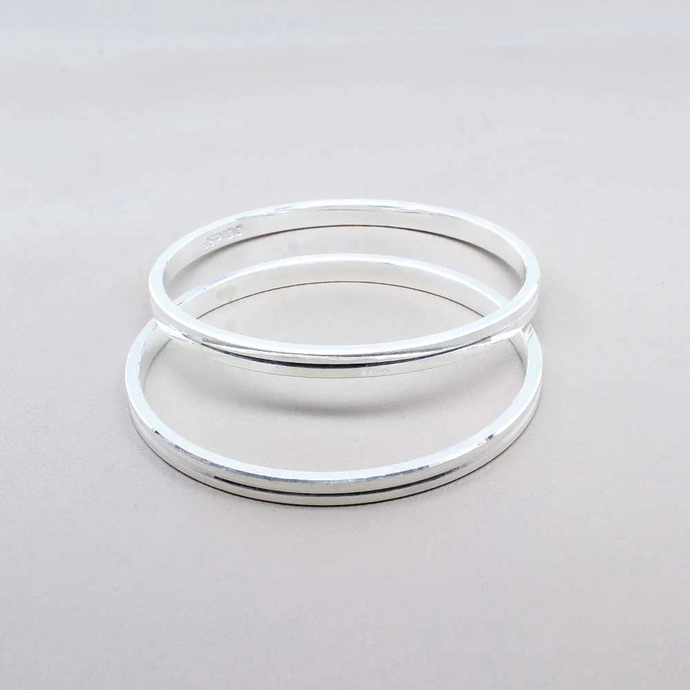Children's Pure Silver Joint-less solid Kada Bangle Bracelet Pair - 5cm - Image 2