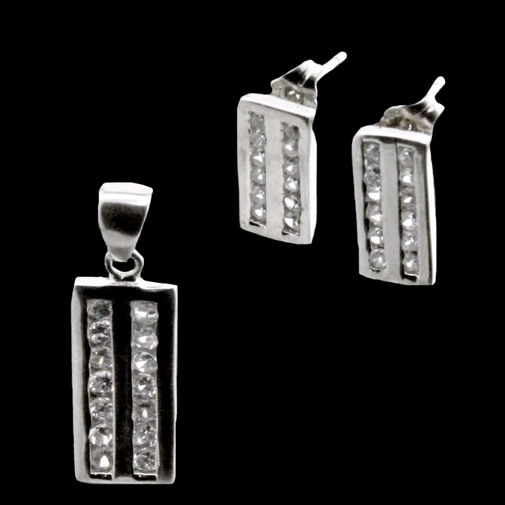Classic ! CZ's Silver Pendant Set in White Gold Finish. - Image 4