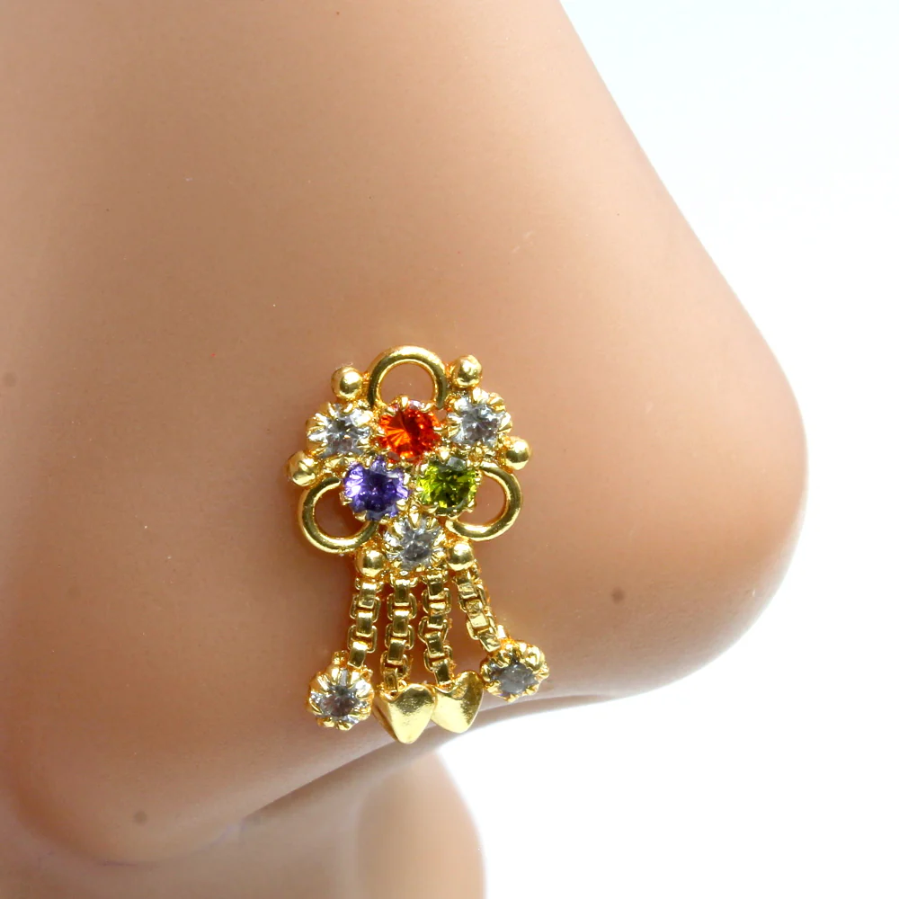 Colorful flower dangle nose pin