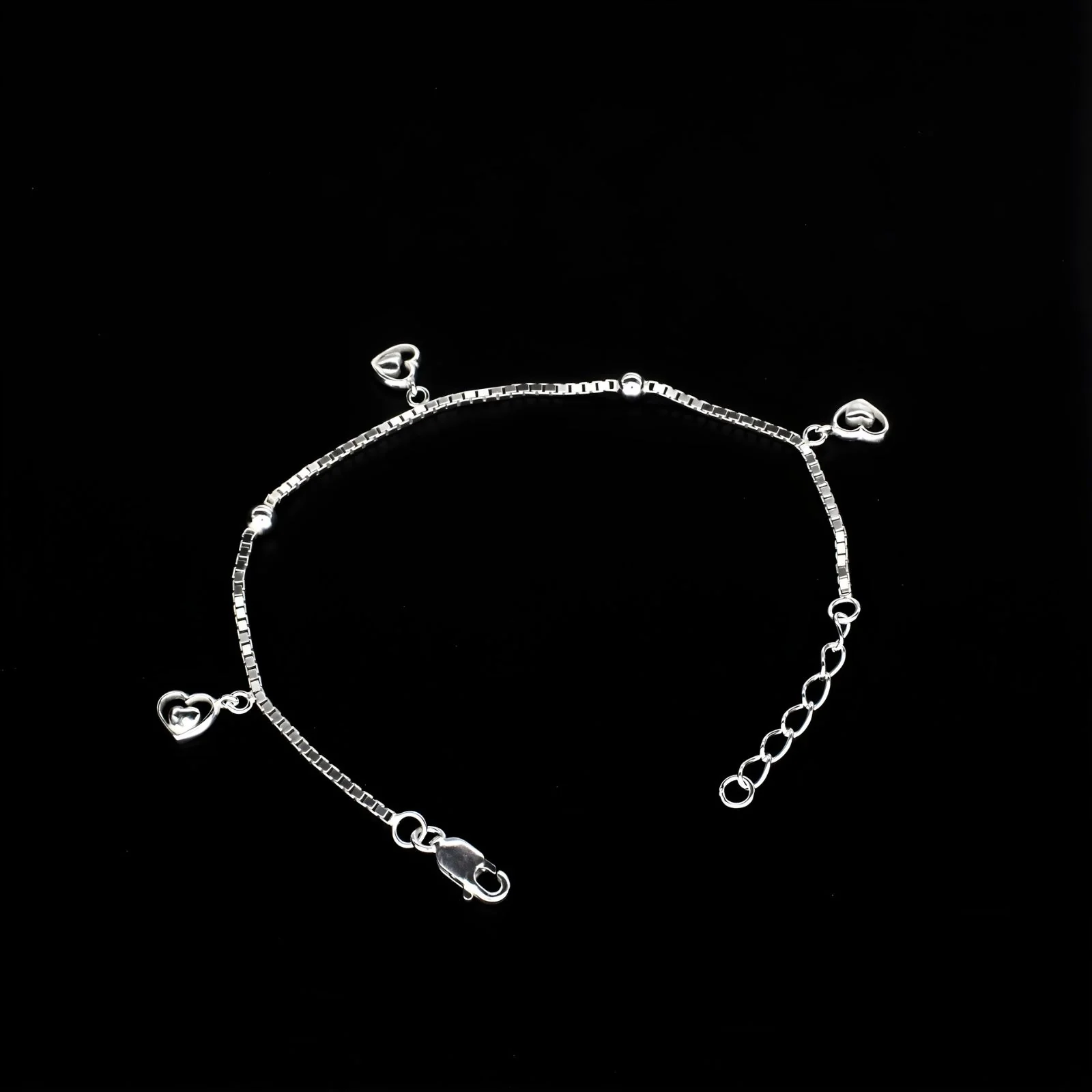 Cute 925 Sterling Silver dangle three heart charms box chain Bracelet for Girls - Image 3