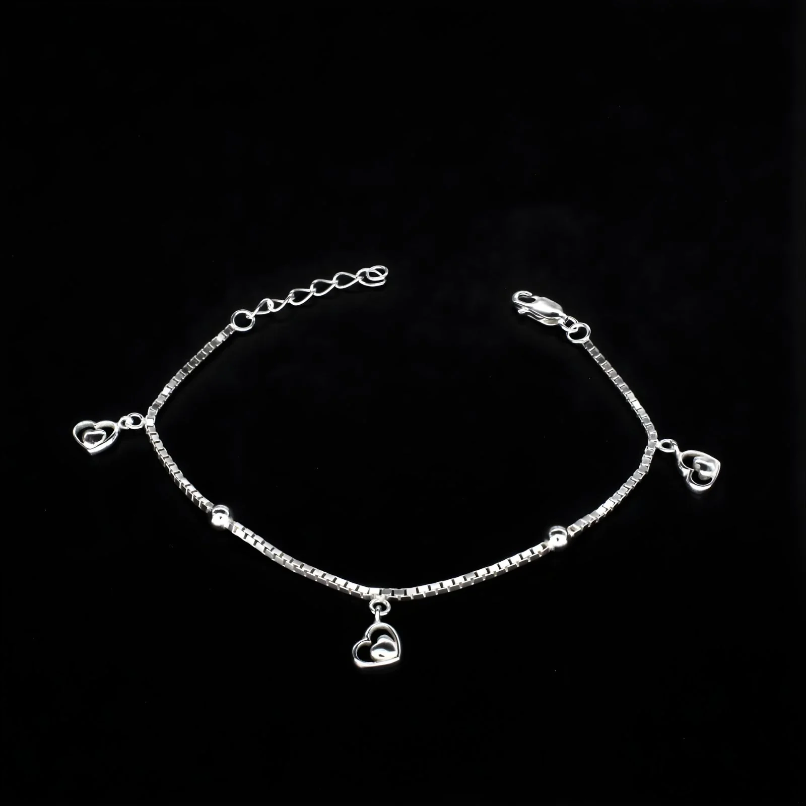 Cute 925 Sterling Silver dangle three heart charms box chain Bracelet for Girls - Image 4