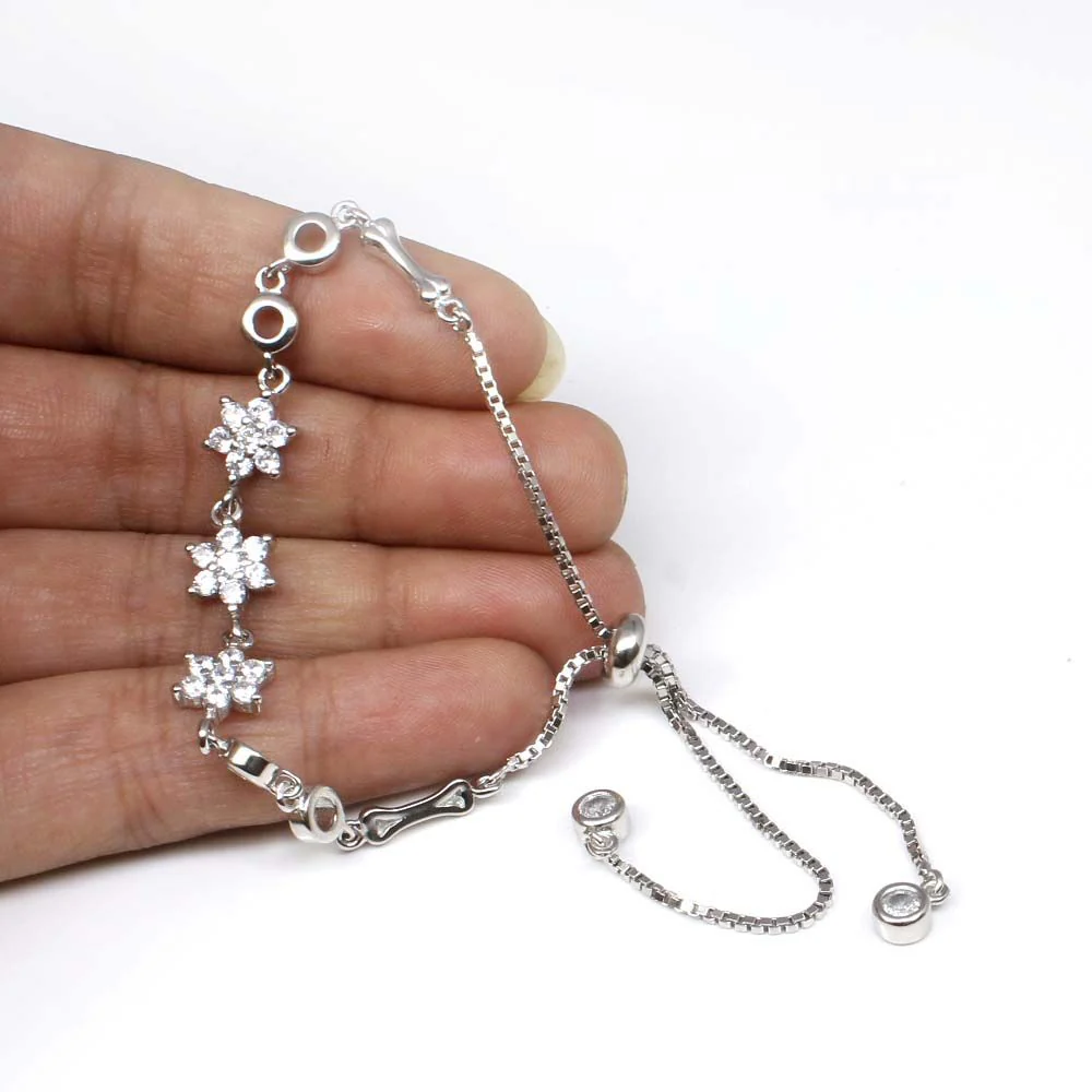 Cute CZ 925 Sterling Silver Bracelet for Girls in platinum finish - Image 2