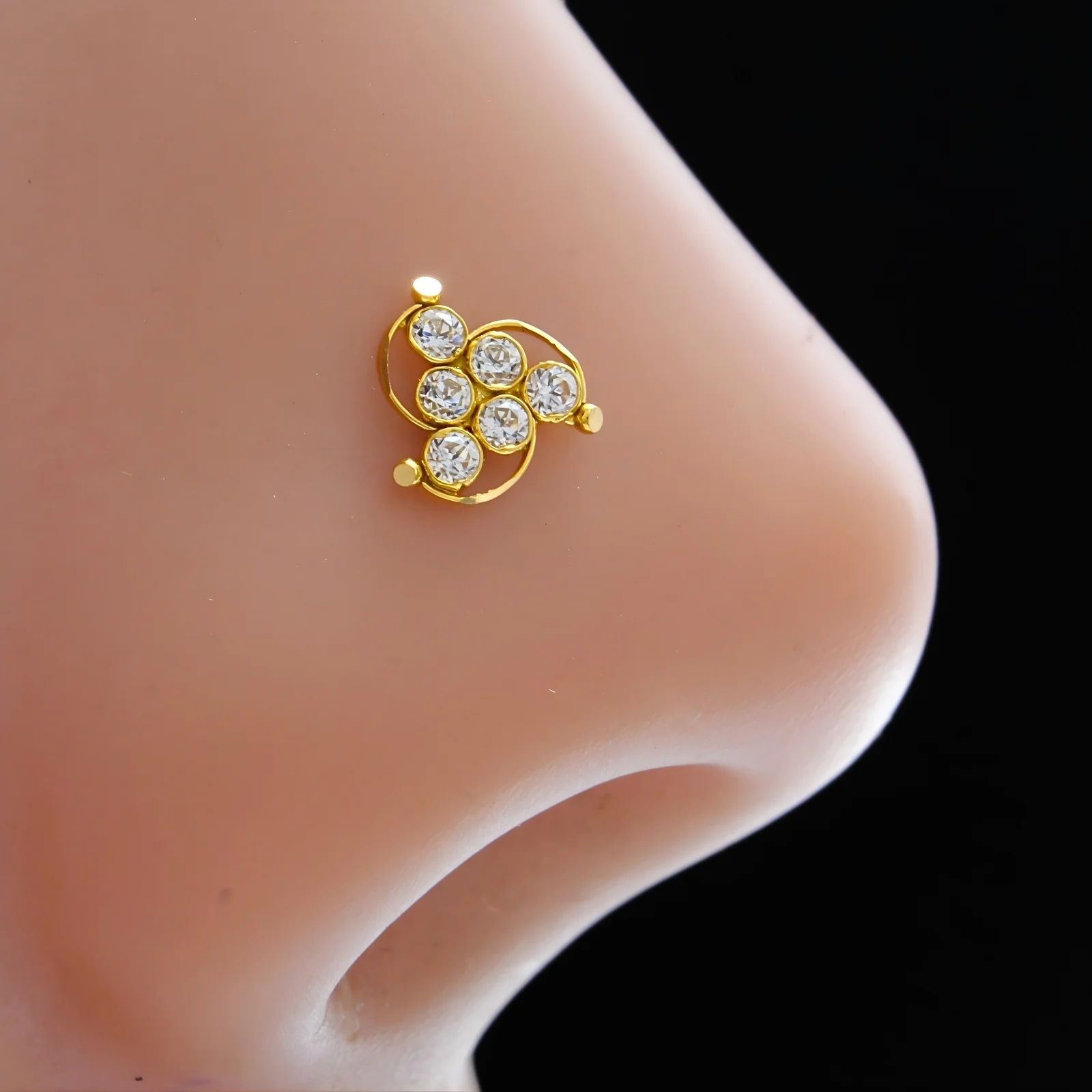 Daily Wear 18K Real Gold White CZ Nose stud nose ring Push Pin