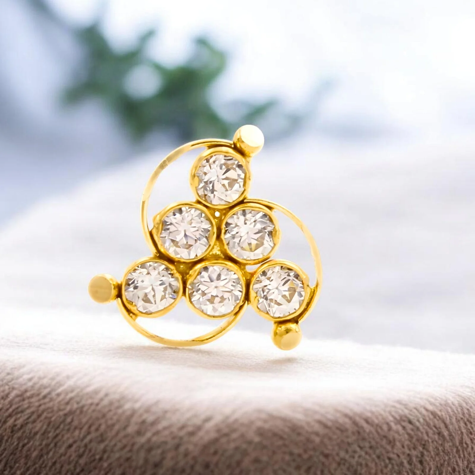 Daily Wear 18K Real Gold White CZ Nose stud nose ring Push Pin - Image 2