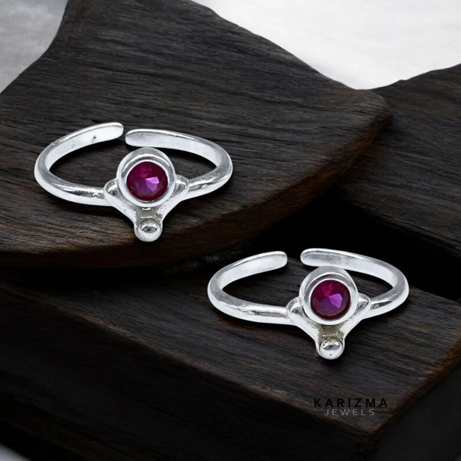 Daily Wear 925 Real Sterling Silver Indian women Pink CZ Toe Ring - Pair