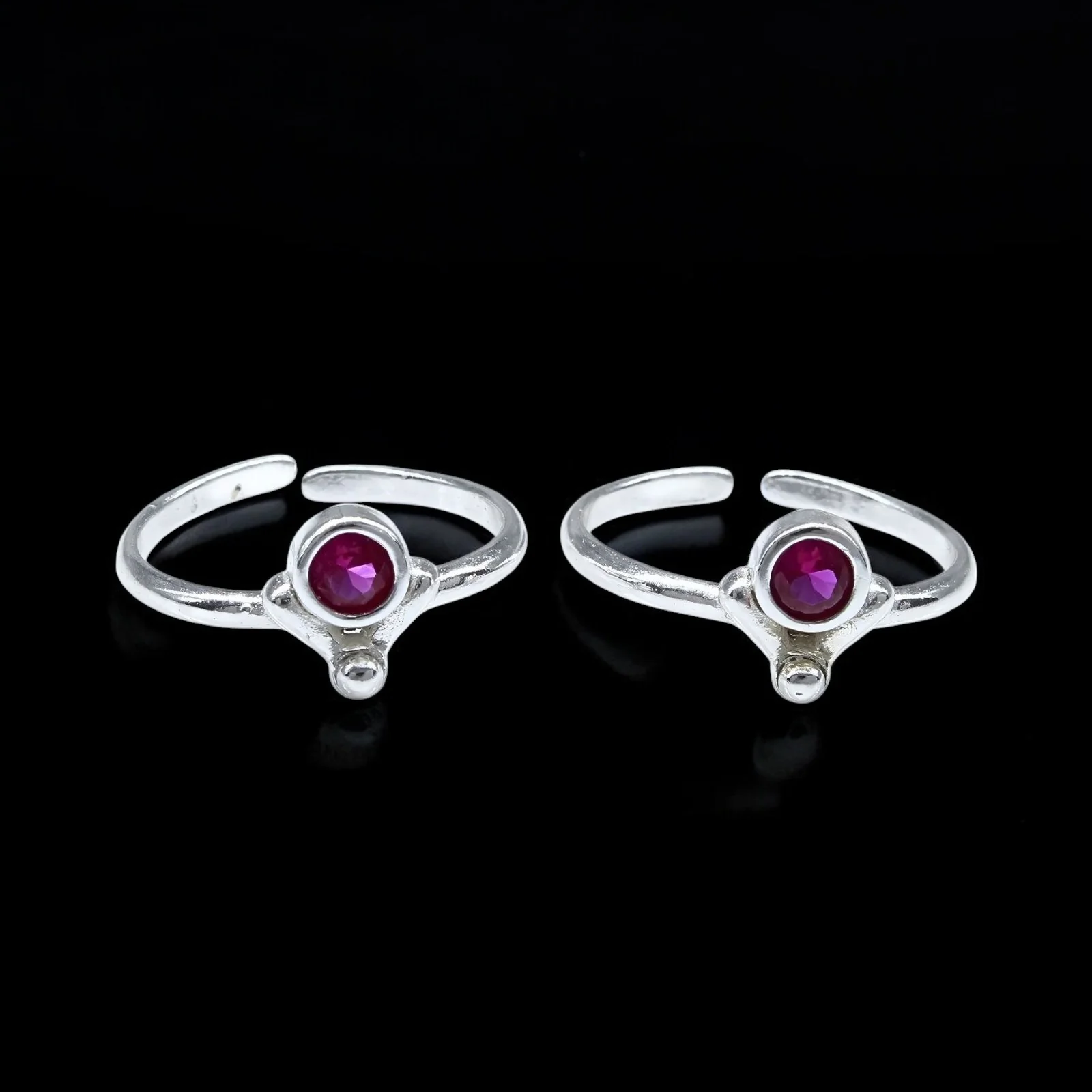Daily Wear 925 Real Sterling Silver Indian women Pink CZ Toe Ring - Pair - Image 2