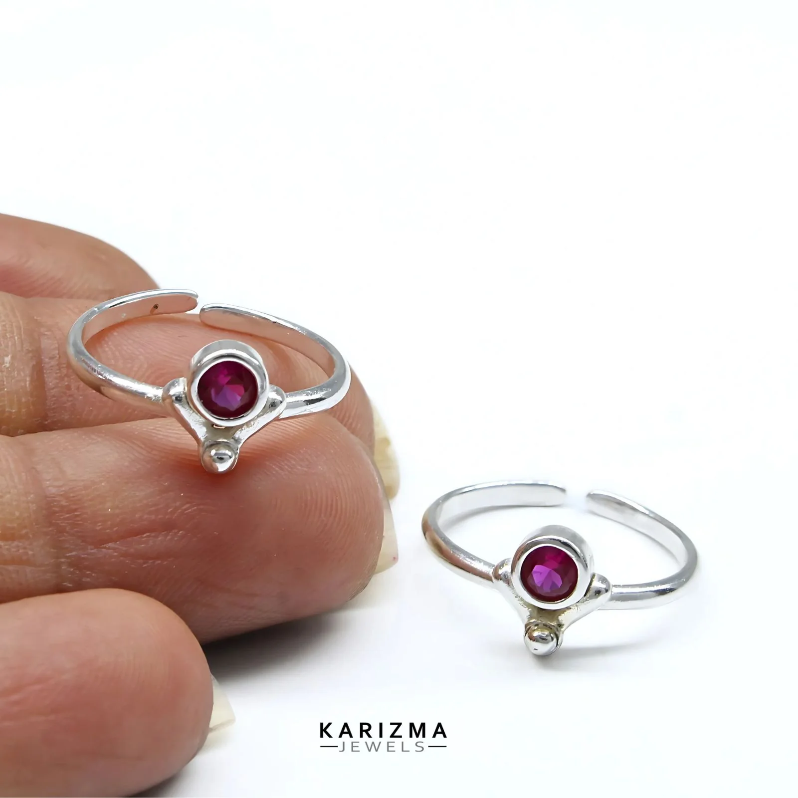 Daily Wear 925 Real Sterling Silver Indian women Pink CZ Toe Ring - Pair - Image 3
