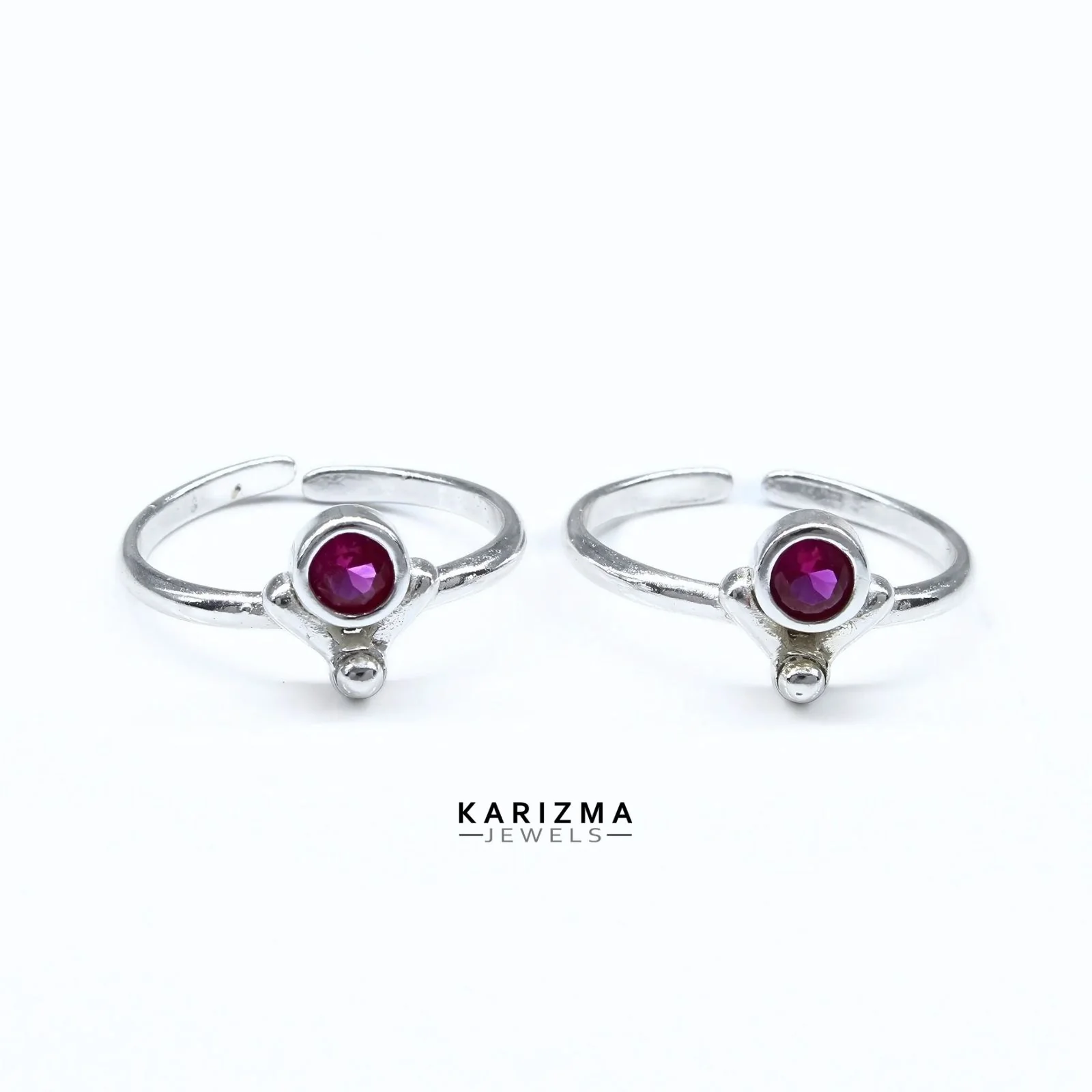 Daily Wear 925 Real Sterling Silver Indian women Pink CZ Toe Ring - Pair - Image 4