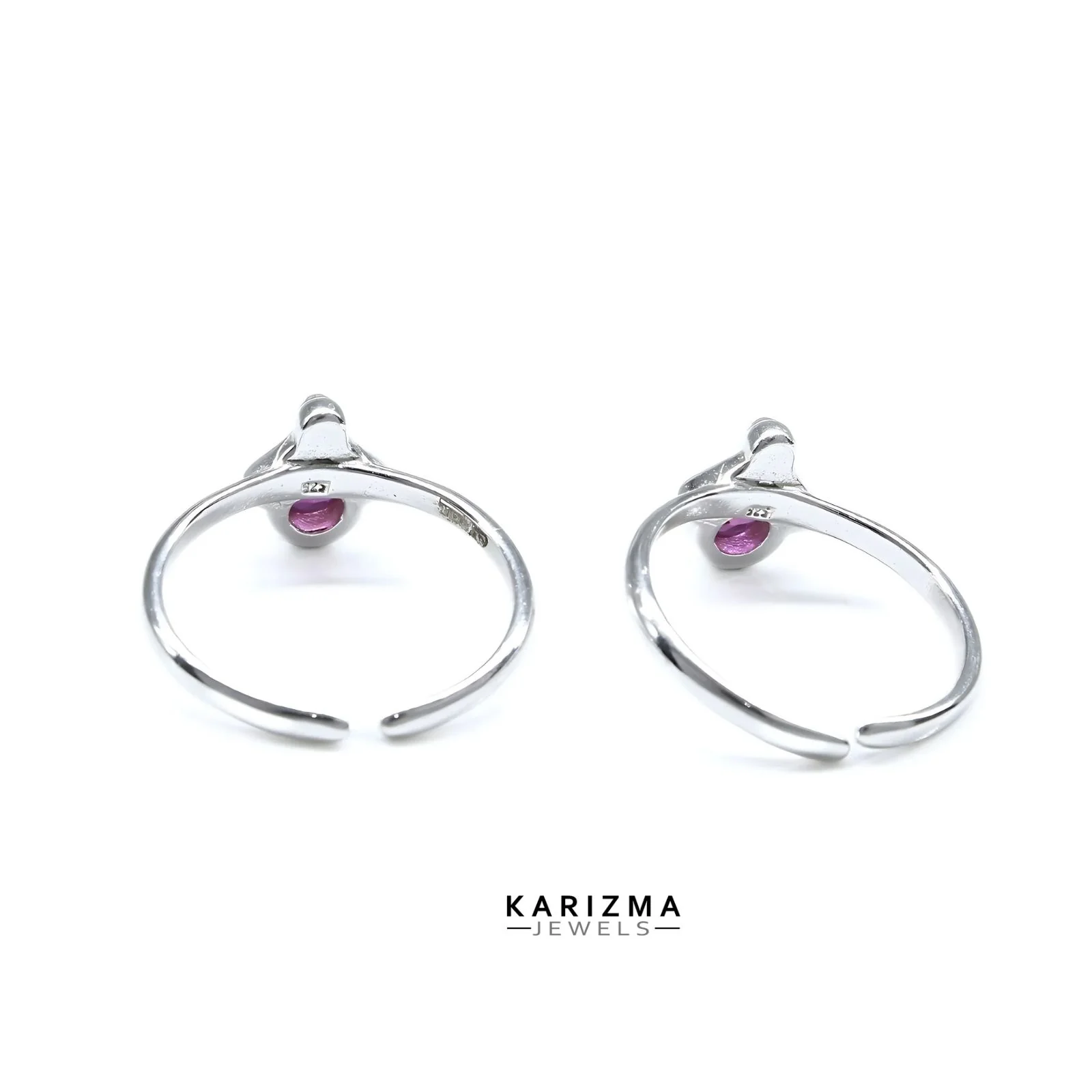 Daily Wear 925 Real Sterling Silver Indian women Pink CZ Toe Ring - Pair - Image 5