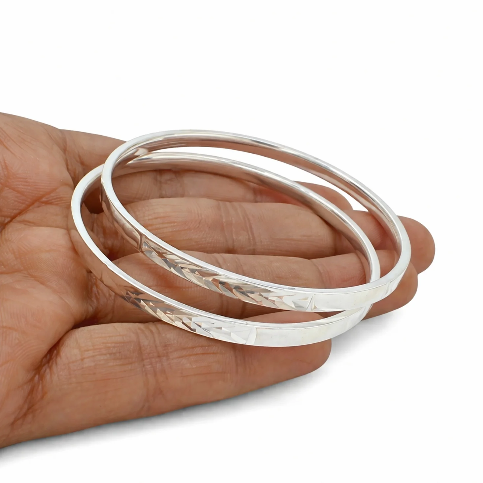 Daily wear 999 Pure Silver Women Bangles Bracelet (Kangan) Pair - 5.8 CM - Image 2