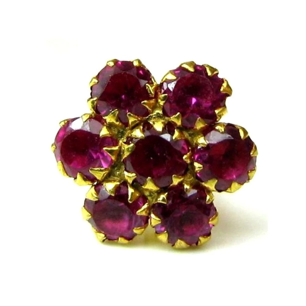 daisy Indian Style Red CZ Studded Body Piercing Jewelry Nose Stud Pin Solid Real 14k Yellow Gold