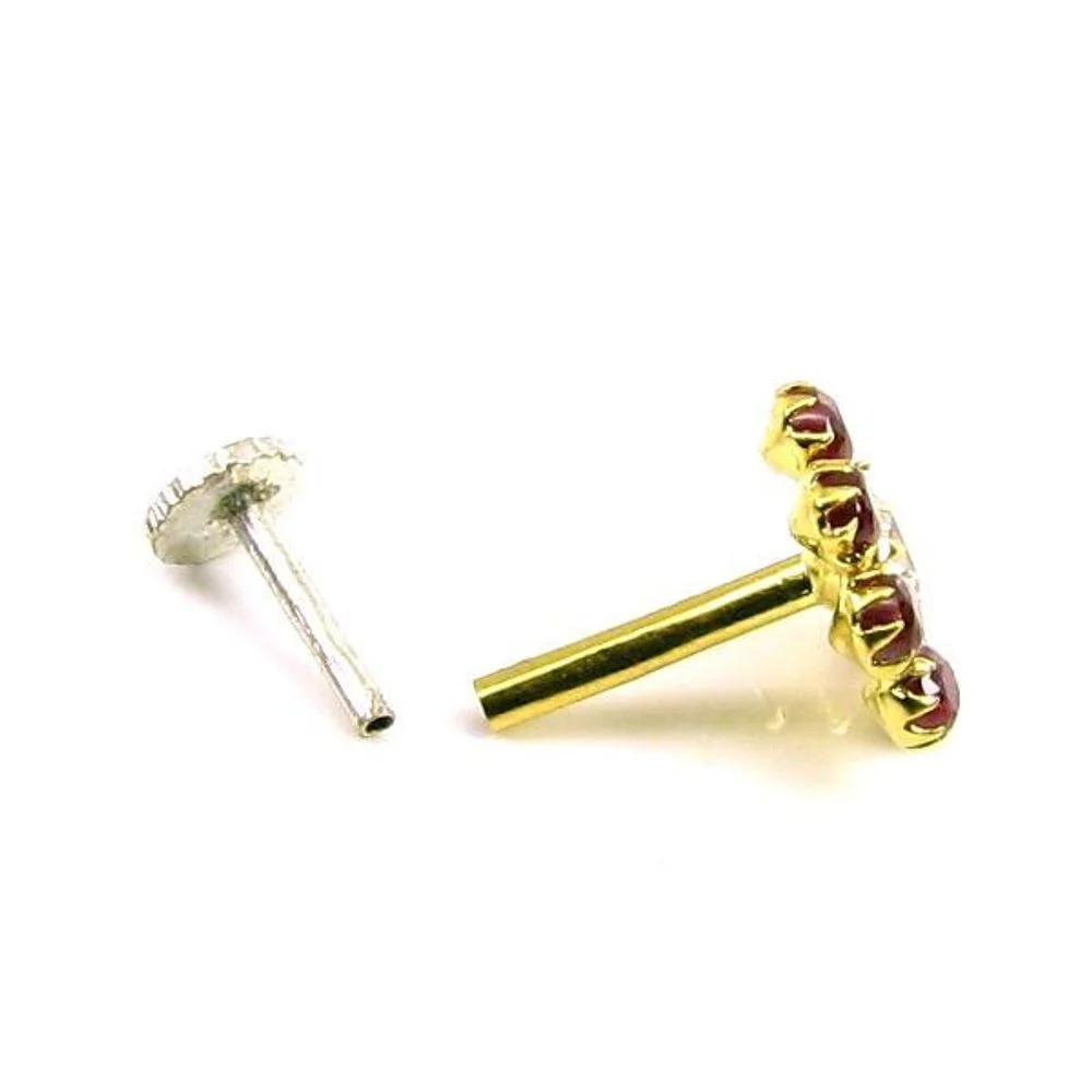 Daisy Precious Pink CZ Piercing Nose Stud Pin Solid Real 14k Yellow Gold - Image 3