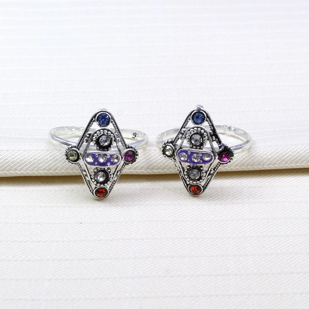 Genuine silver Indian Style Handmade Crystal Enamel Toe Rings gift for mother - Image 2