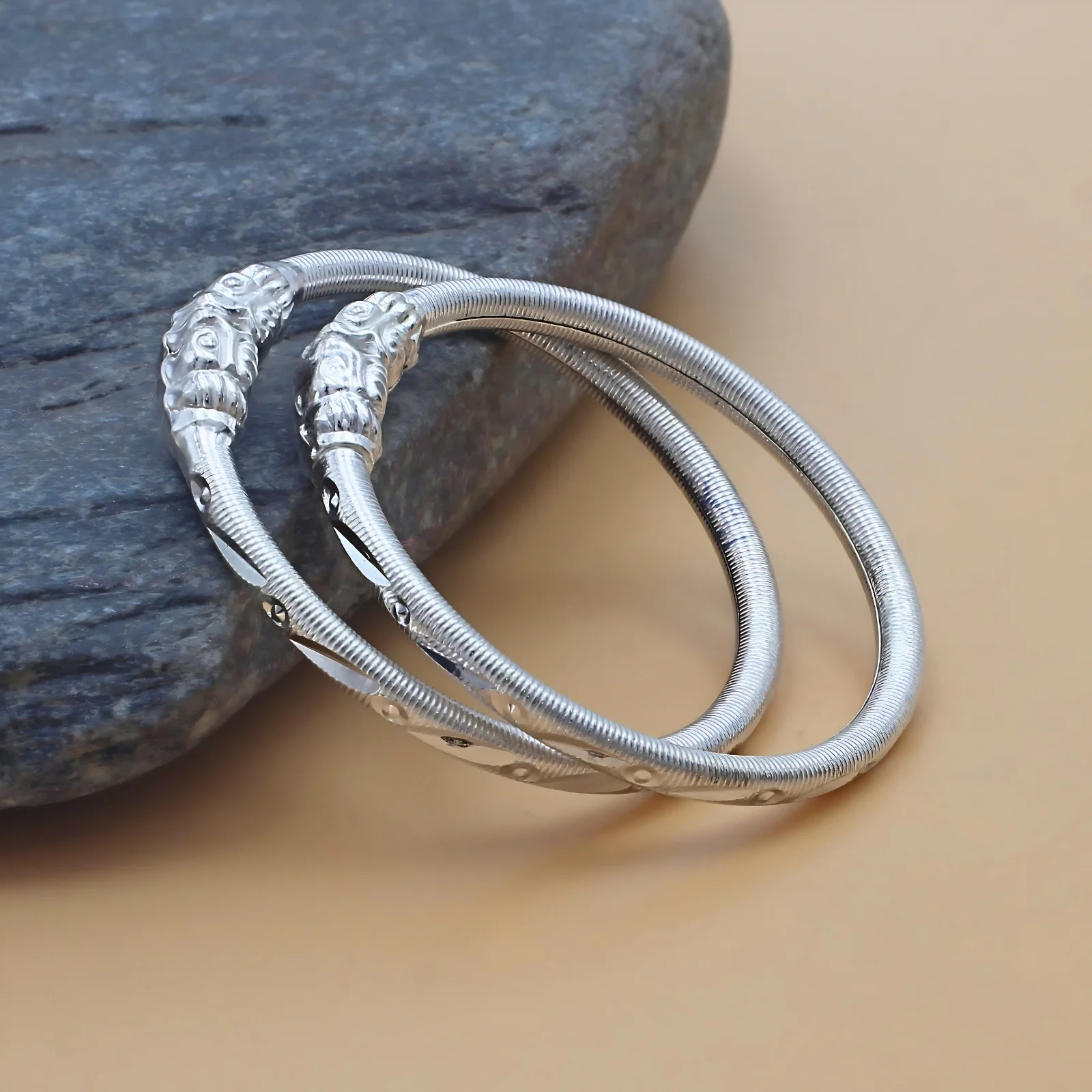 Designer Real Sterling Silver Baby Bangles Set - Image 2