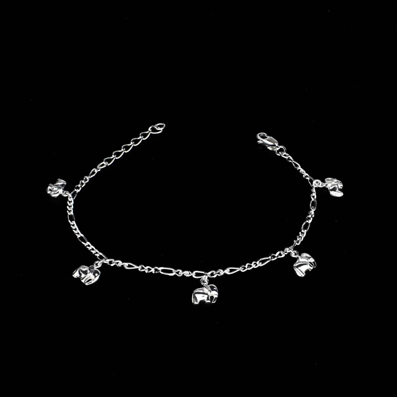 Divine 925 Sterling Silver five elephants charms figaro chain Bracelet for Girls - Image 3
