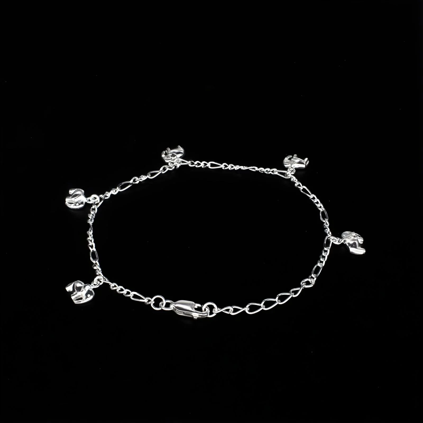 Divine 925 Sterling Silver five elephants charms figaro chain Bracelet for Girls - Image 4