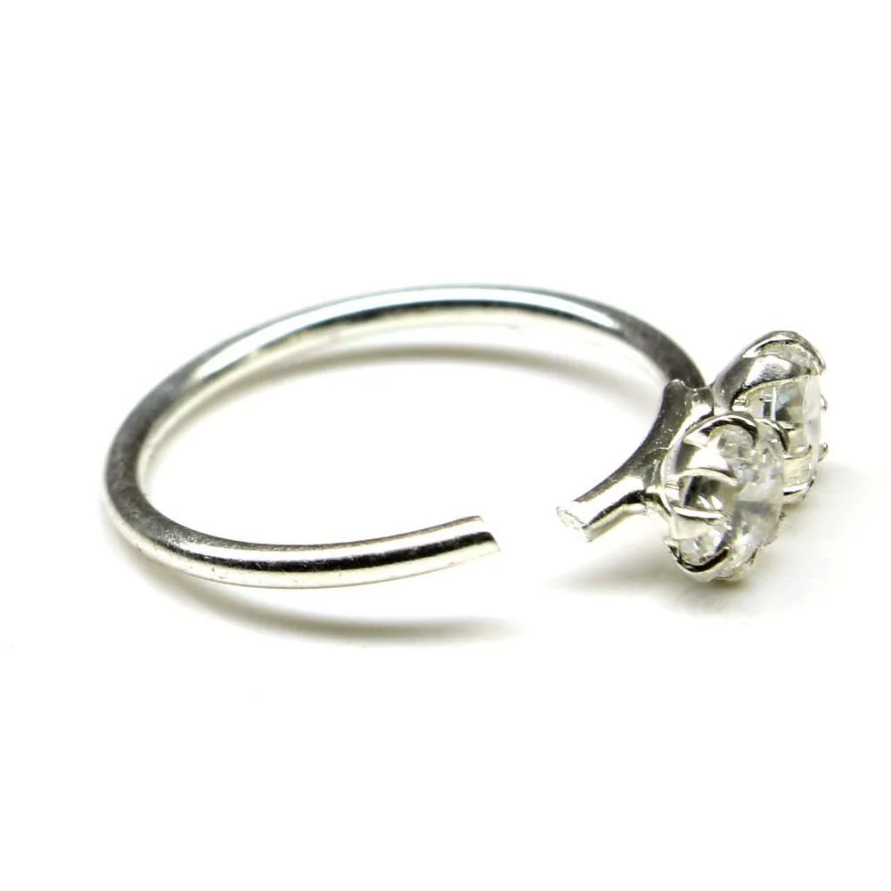 Double Prong Setting Silver Nose Ring - Image 3