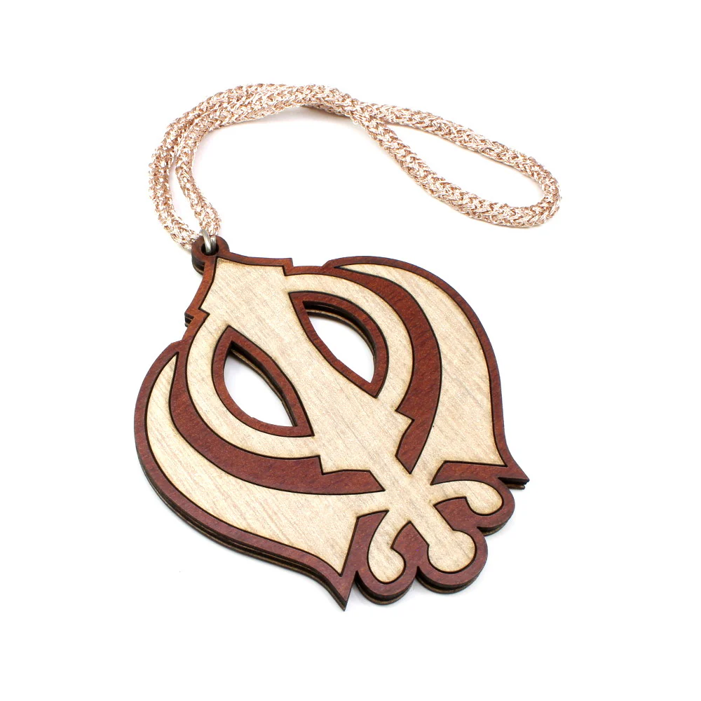 Double Side Khanda Wooden Car Hanger – Sikh Religious Hanging Decor - Image 3