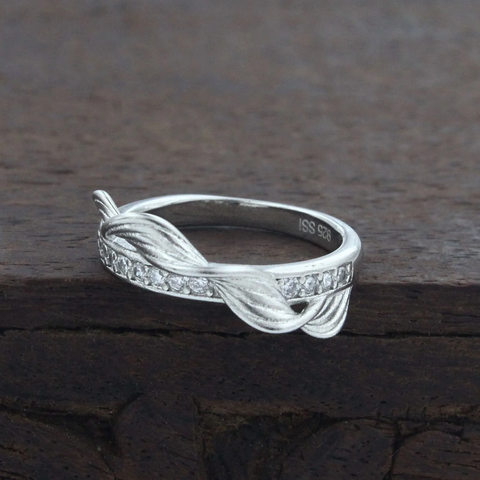 Elegant 925 Real Silver White CZ Platinum Finish Bypass Ring