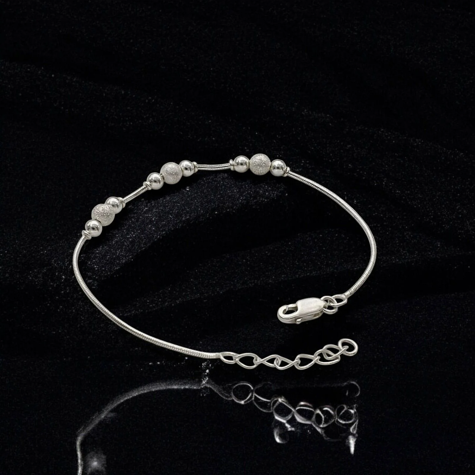 Elegant 925 Sterling Silver beads snake chain Bracelet for Girls