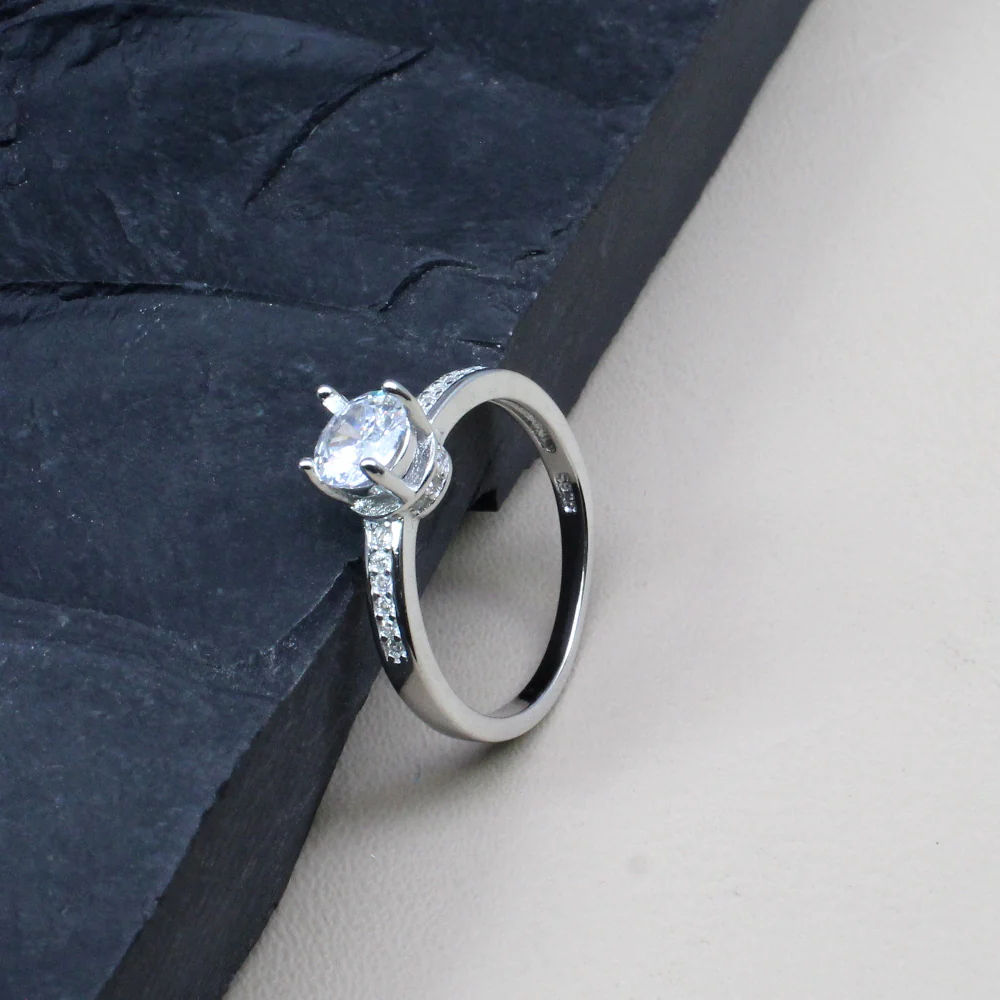 Elegant Round Solitaire Sterling Silver Women Ring - Image 2