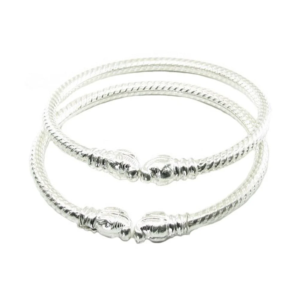 Elephant Face Black Beads Real Silver Kids Bangles Bracelet (Nazaria) - Pair - Image 3