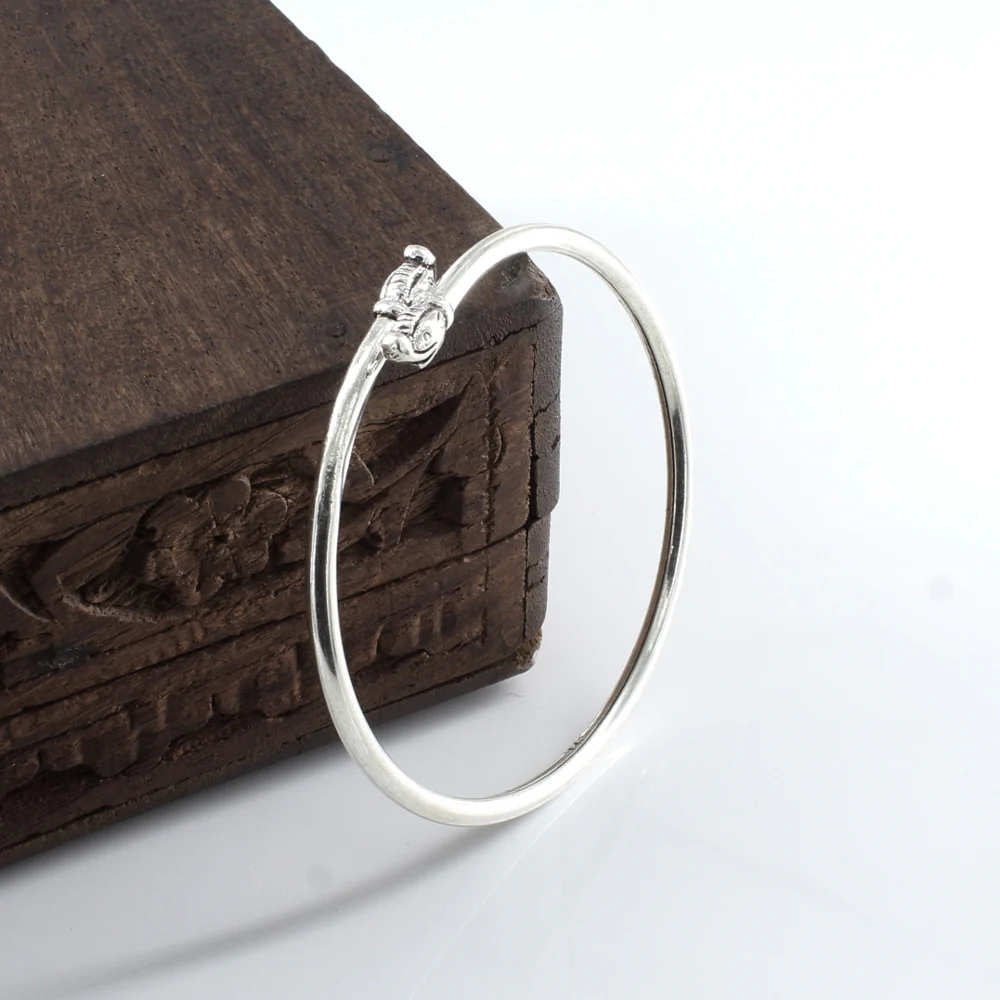 Elephant Face Real Silver Oxidized women's Bracelet Bangle - Single