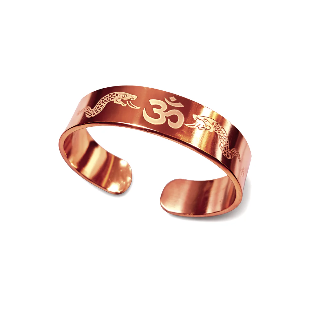Engraved wide open cuff men's copper bracelet