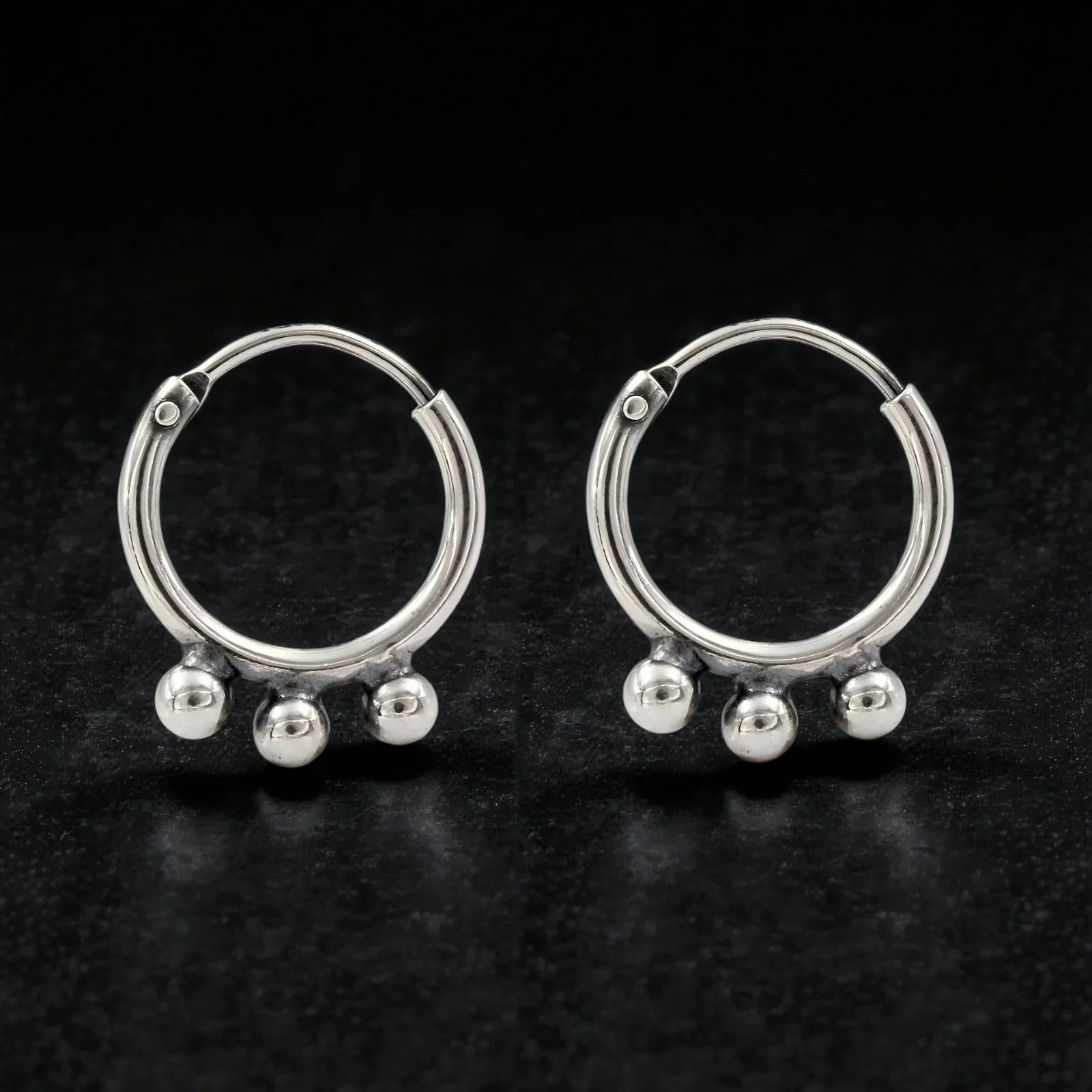 Ethnic 925 Real Sterling Silver Oxidized small bali hoop earrings for Girls - Pair