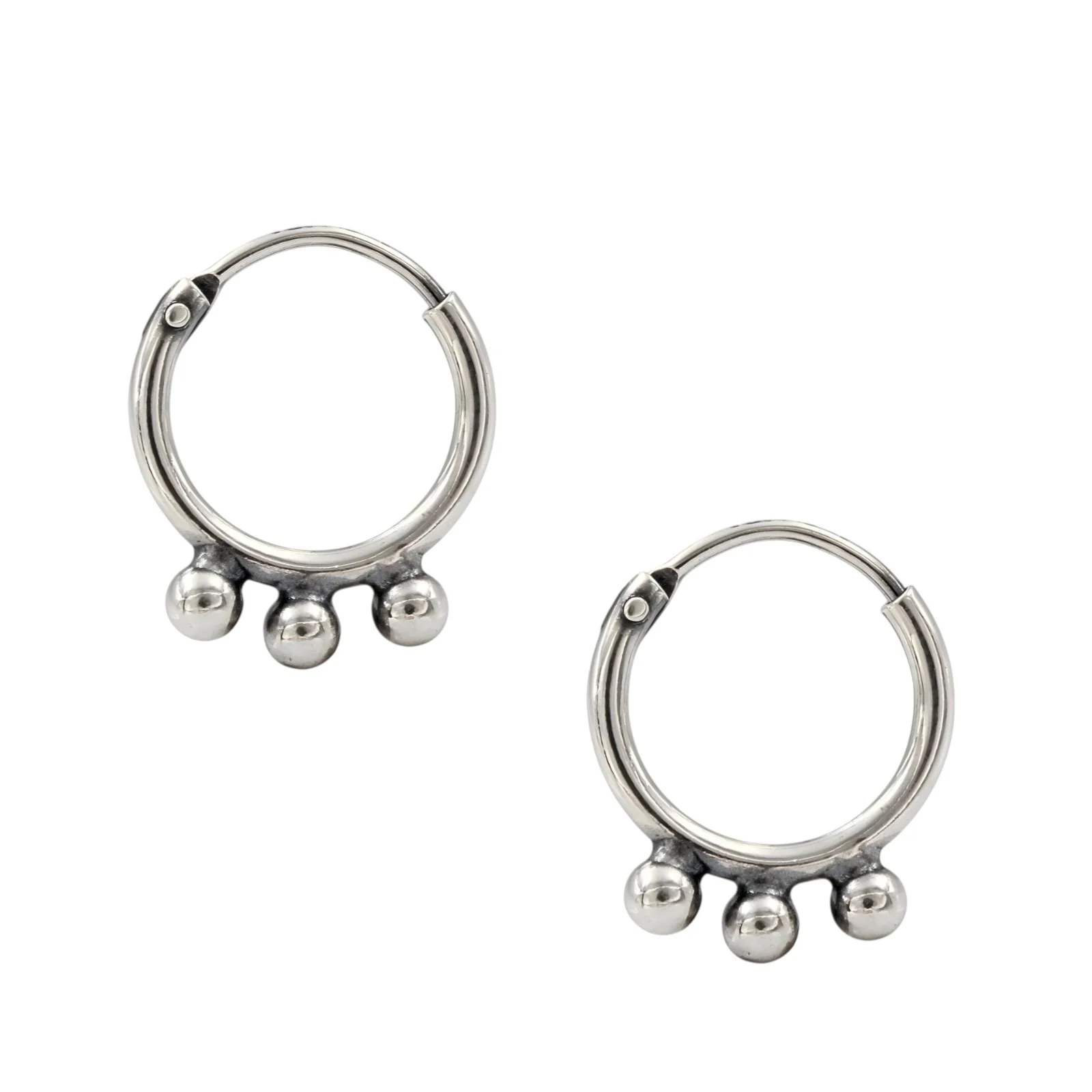 Ethnic 925 Real Sterling Silver Oxidized small bali hoop earrings for Girls - Pair - Image 3