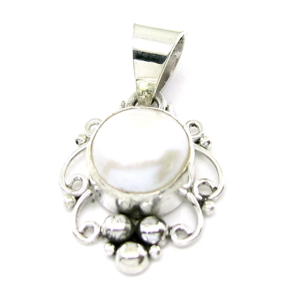 Ethnic Designer Silver Pendant with Natural Pearl – Rashi Ratna Moon Gem