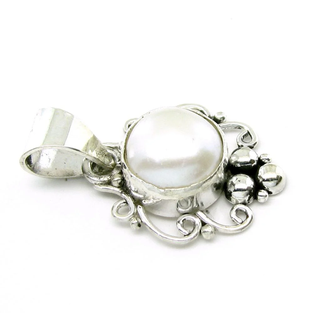 Ethnic Designer Silver Pendant with Natural Pearl – Rashi Ratna Moon Gem - Image 2