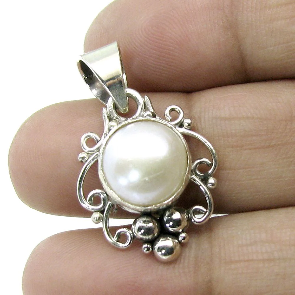 Ethnic Designer Silver Pendant with Natural Pearl – Rashi Ratna Moon Gem - Image 3