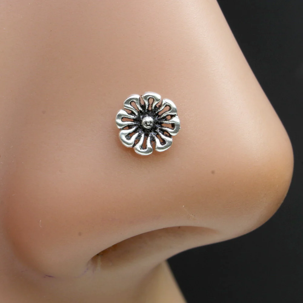 Sterling Silver Oxidized Boho Nose Pin - Image 2