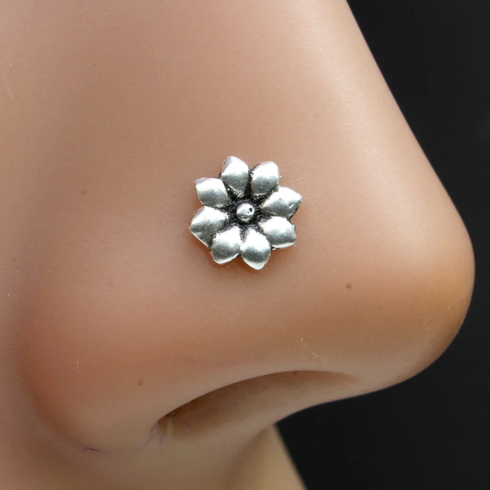 Sterling Silver Flower Blossom Nose Pin - Image 2