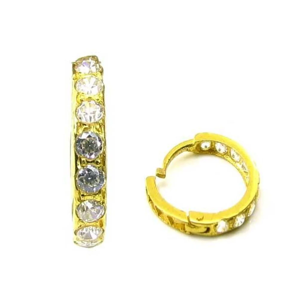 Ethnic Indian Solid White CZ Piercing Hinged hoop Nose ring clicker 14k Yellow Gold