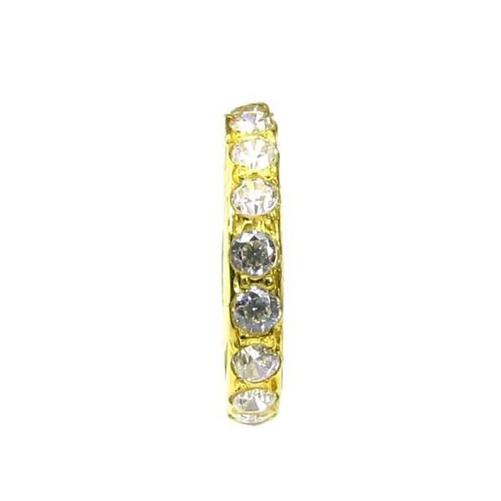 Ethnic Indian Solid White CZ Piercing Hinged hoop Nose ring clicker 14k Yellow Gold - Image 2