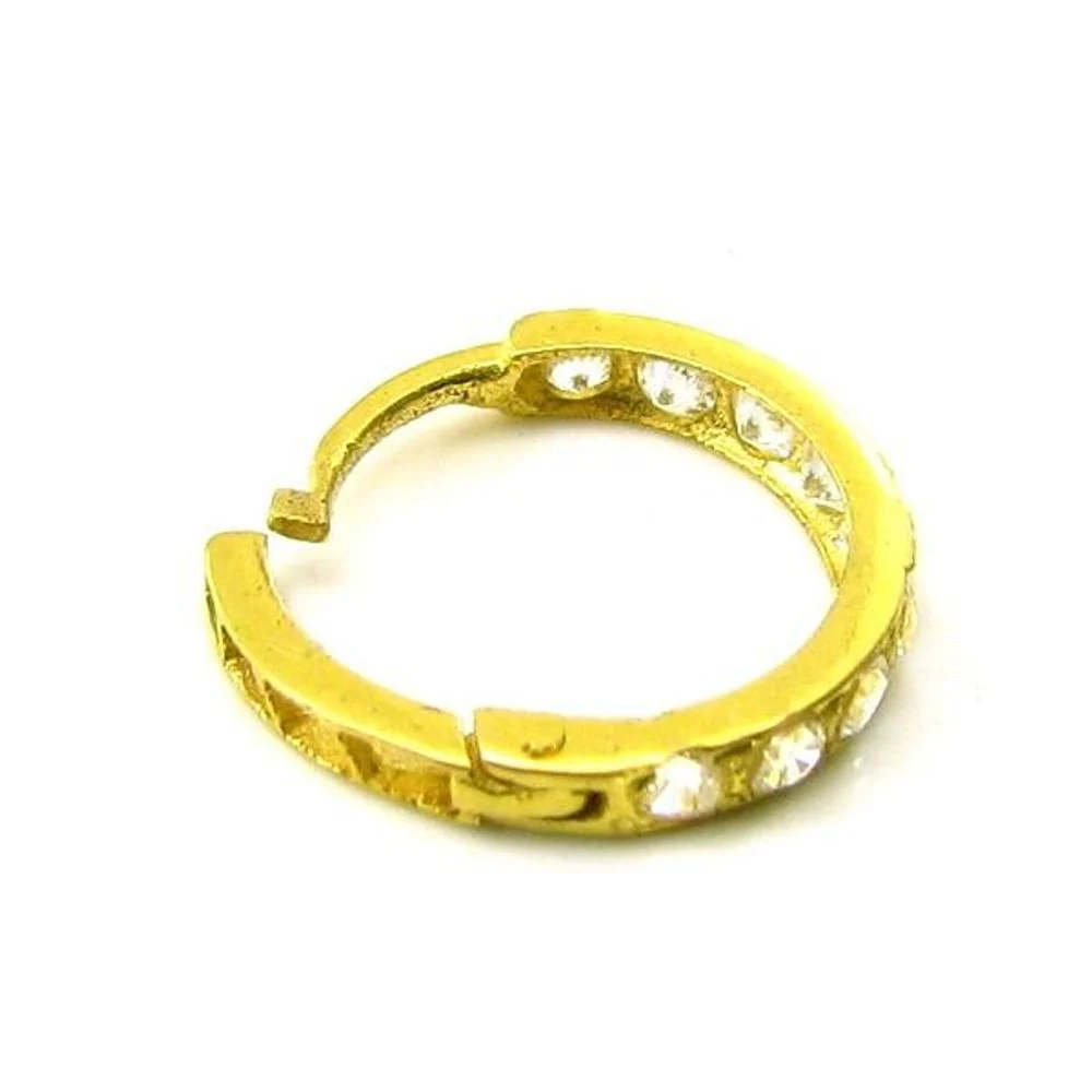 Ethnic Indian Solid White CZ Piercing Hinged hoop Nose ring clicker 14k Yellow Gold - Image 3