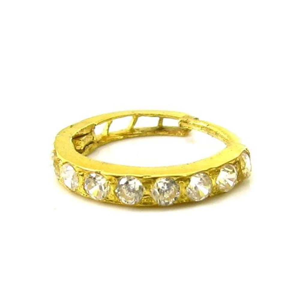 Ethnic Indian Solid White CZ Piercing Hinged hoop Nose ring clicker 14k Yellow Gold - Image 4
