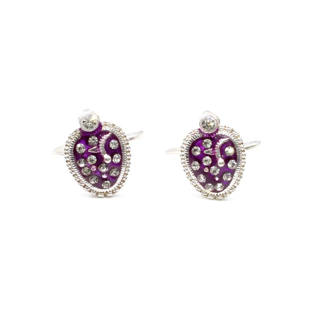 Ethnic Indian Style Handmade Crystal Enamel Toe Rings Pair Real Solid Silver