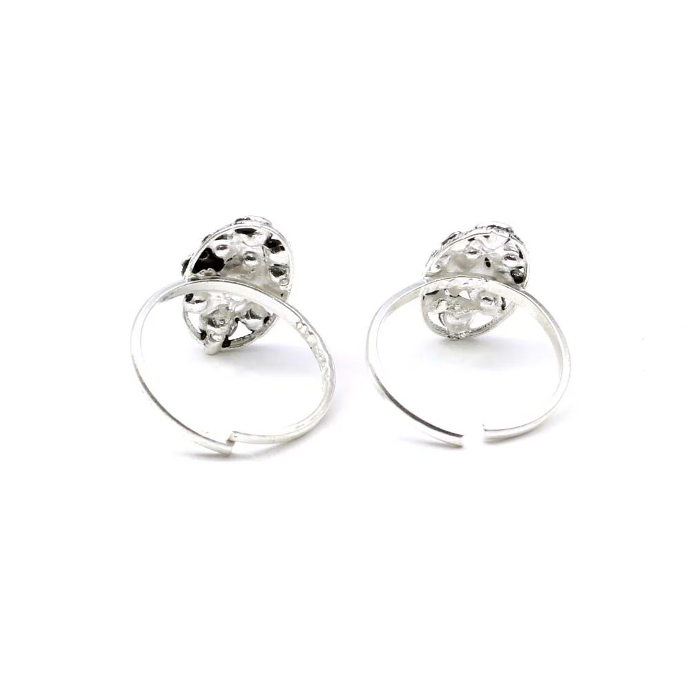 Ethnic wedding Style Handmade Crystal Enamel Toe Rings Pair Real Solid Silver - Image 3