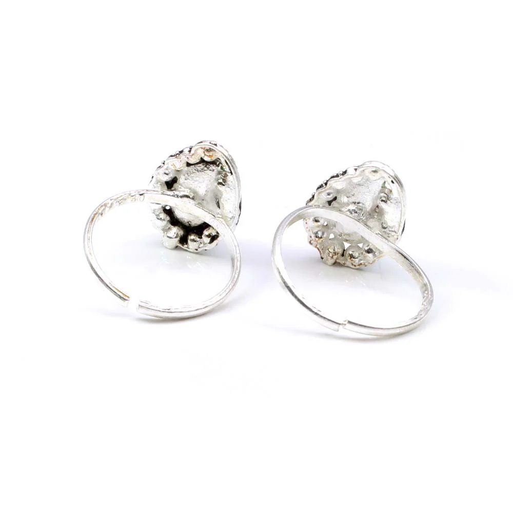 Traditional Indian Handmade Crystal Enamel Toe Rings Pair Real Solid Silver - Image 3