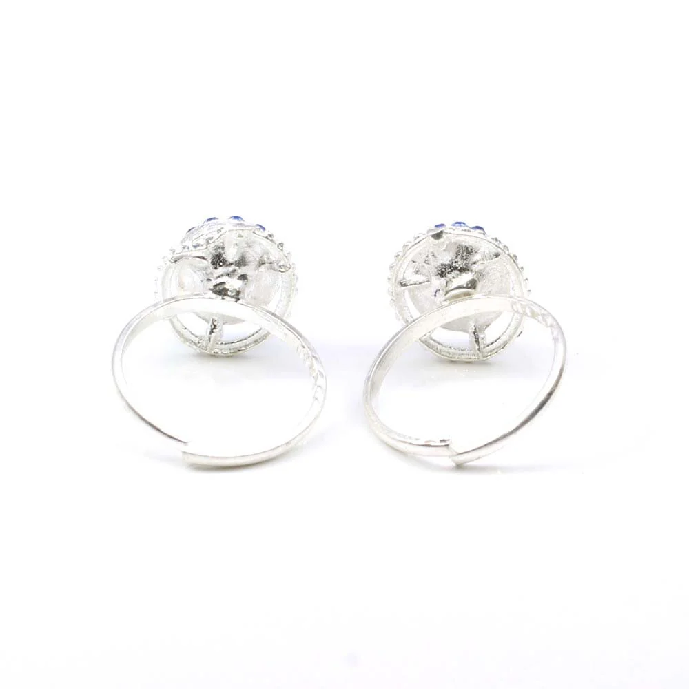 Traditional Indian Handmade Crystal Enamel Toe Rings Pair Real Solid Silver - Image 3