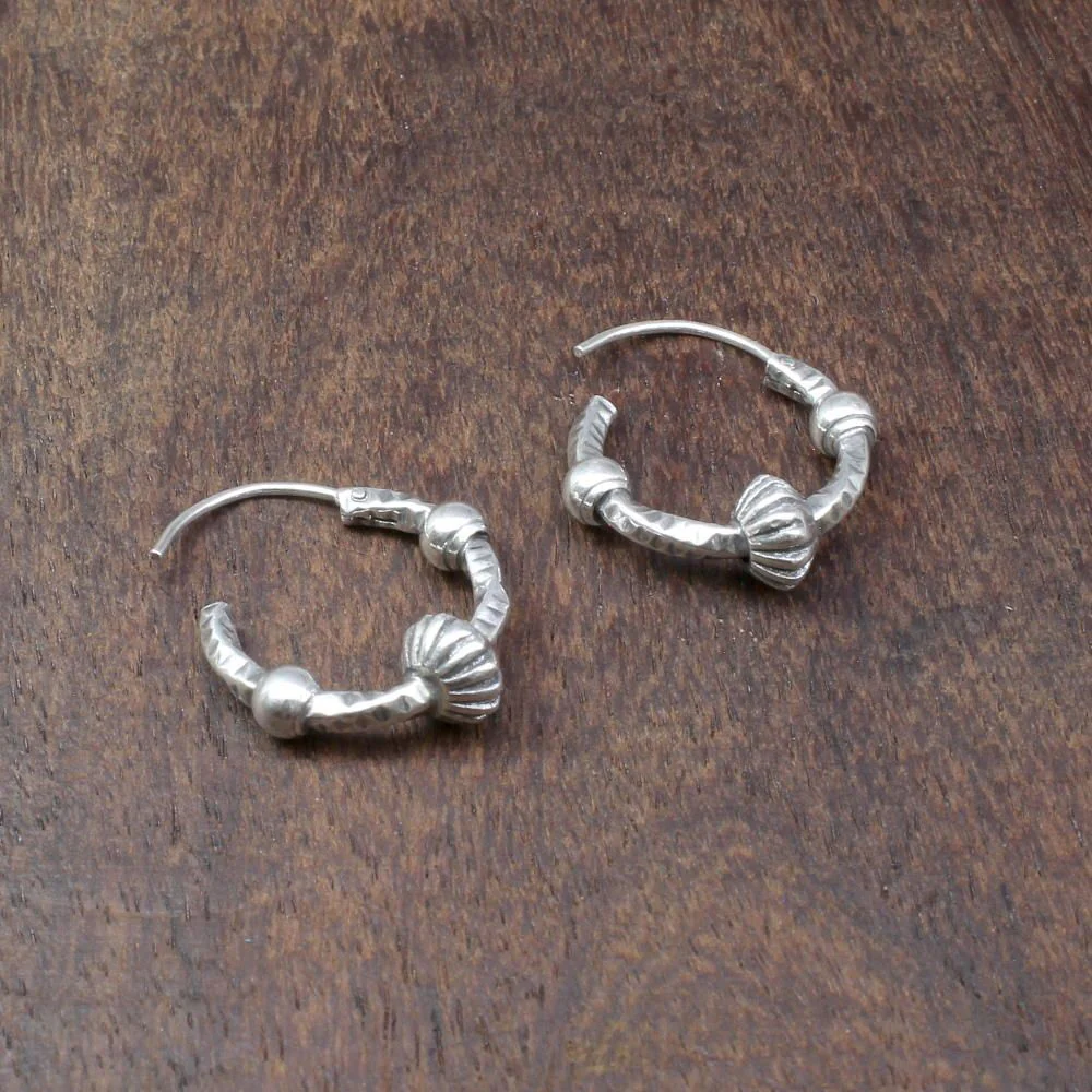 Ethnic Indian style Oxidized 925 Sterling Silver ball hoop hinged earrings - Image 3