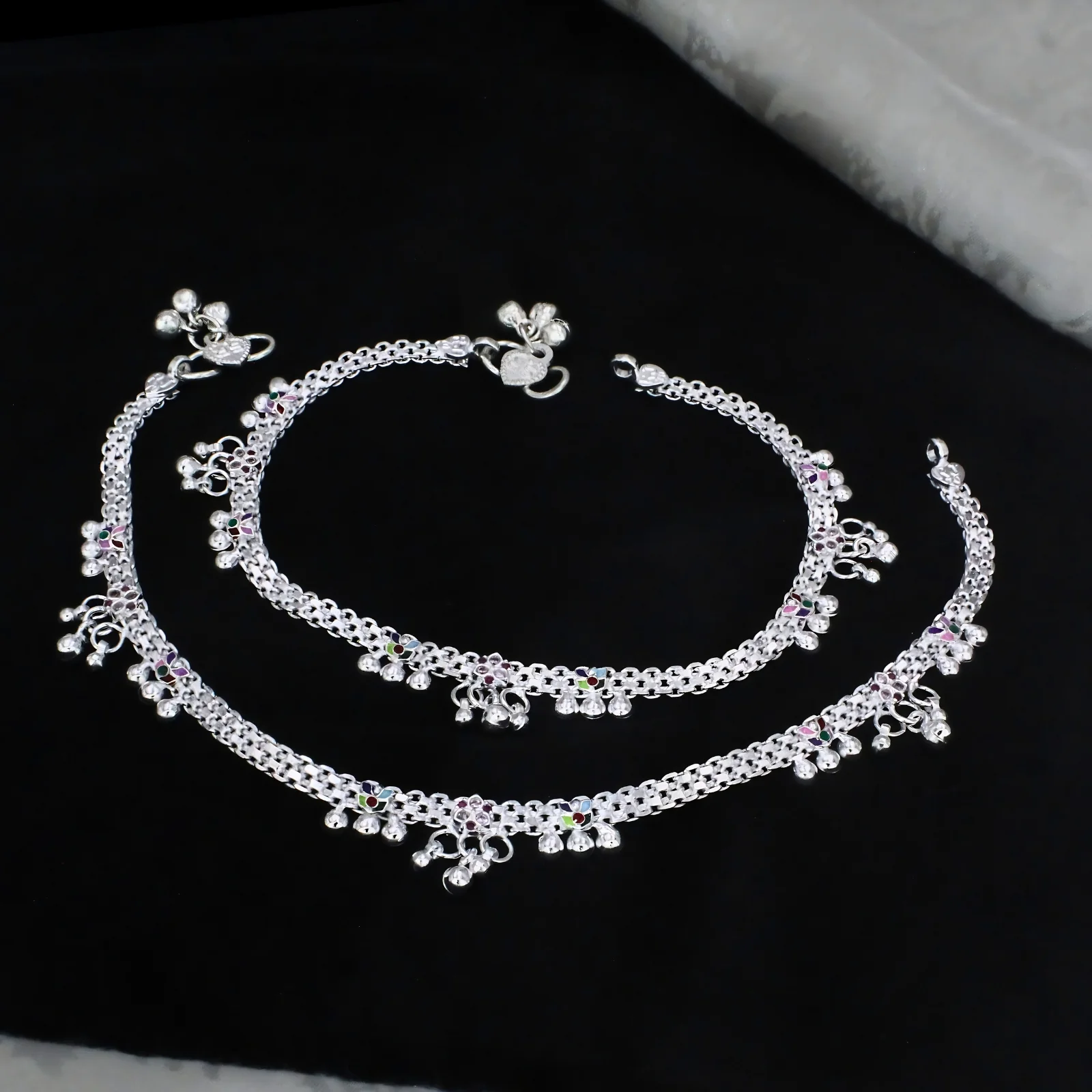 Ethnic Real Silver Pink CZ Women Party Wear Anklet - 10.5 in