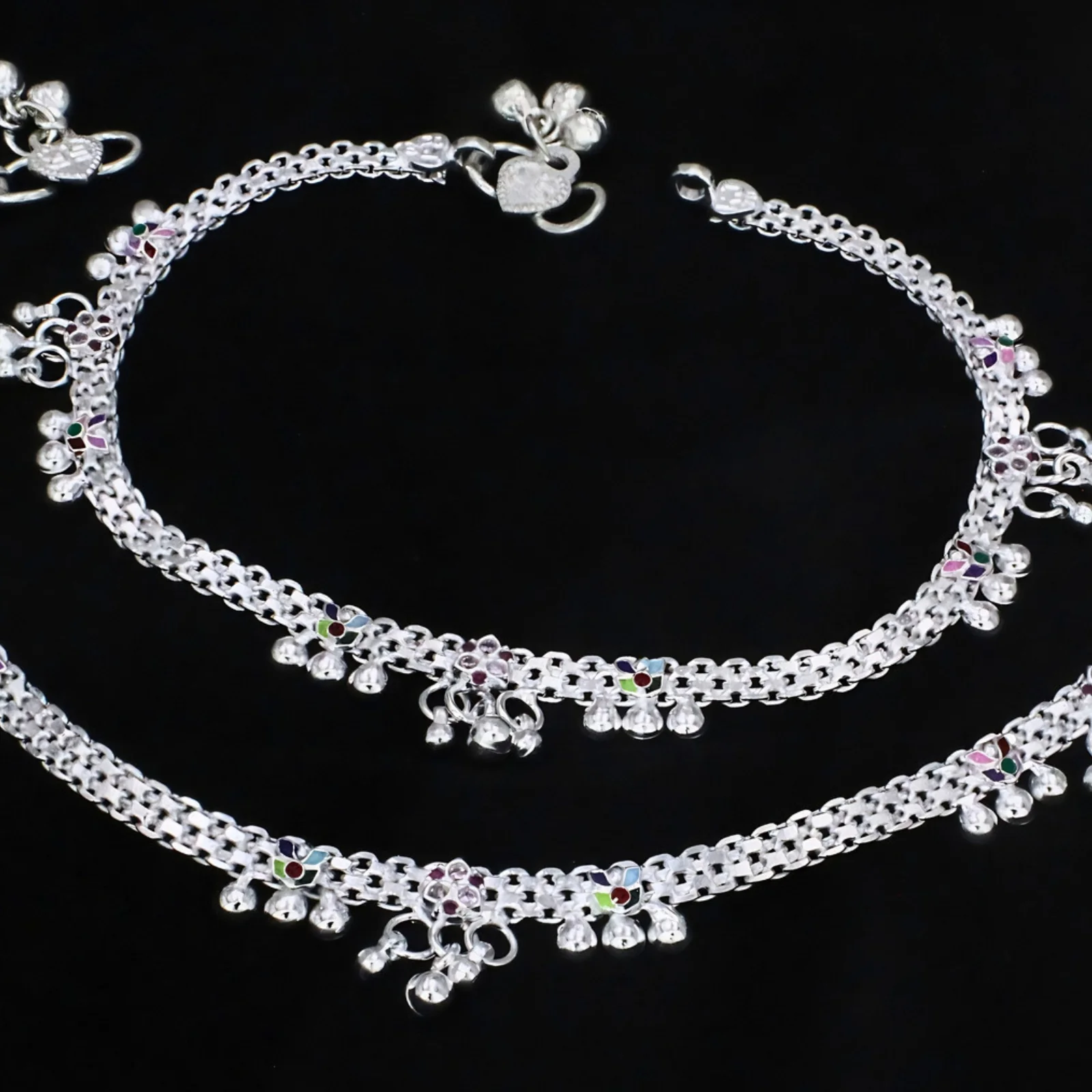 Ethnic Real Silver Pink CZ Women Party Wear Anklet - 10.5 in - Image 3