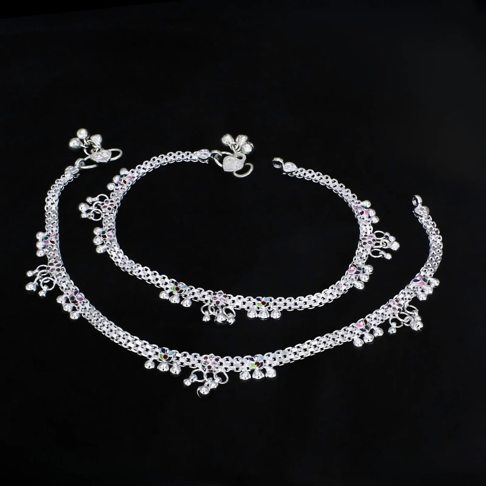 Ethnic Real Silver Pink CZ Women Party Wear Anklet - 10.5 in - Image 4