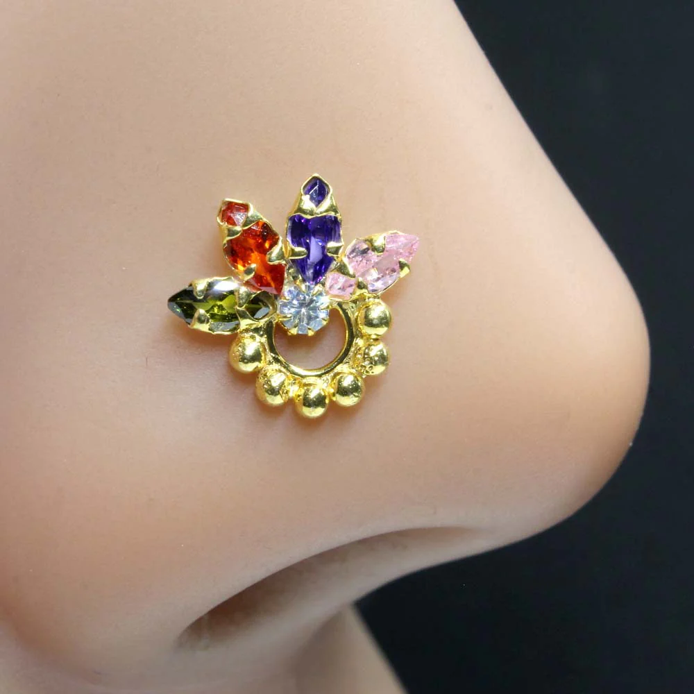 Chroma Bloom Gold Finish Silver Nose Stud - Image 2