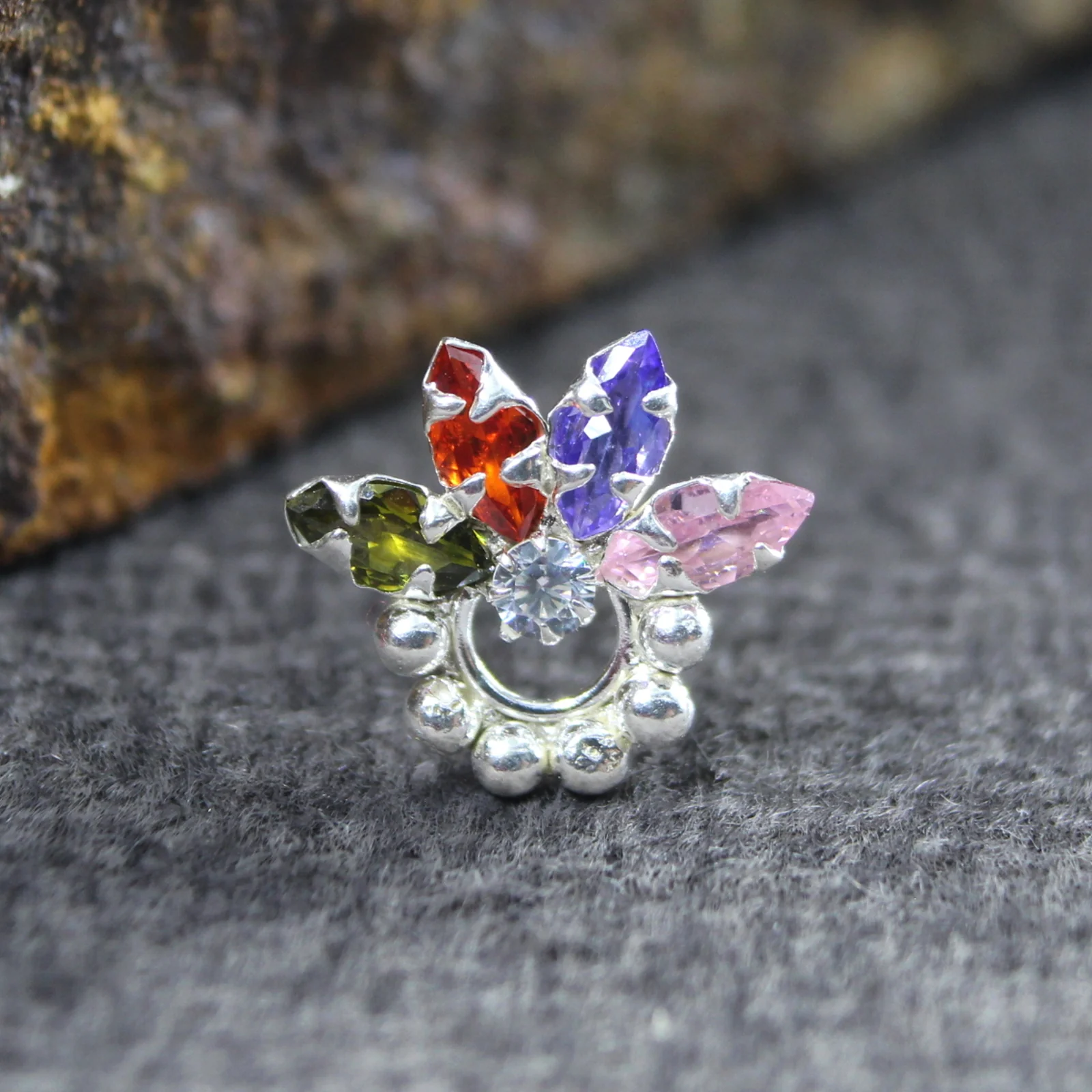 Chroma Bloom Gold Finish Silver Nose Stud - Image 5
