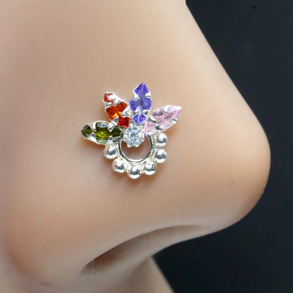 Chroma Bloom Gold Finish Silver Nose Stud - Image 6